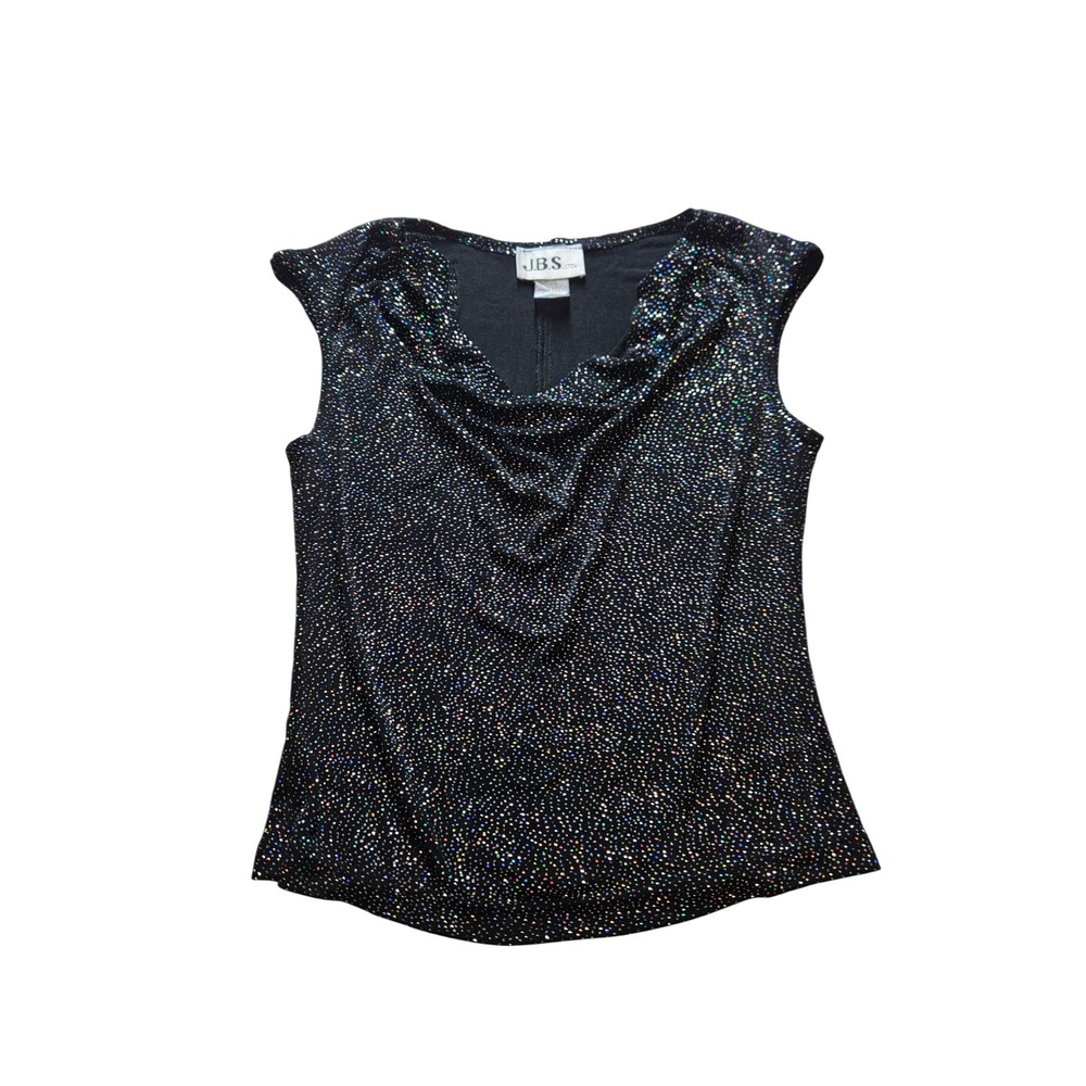 JBS Ltd Womens Black Holographic Glitter Cowl Neck Sleeveless Top PS Made in USA
